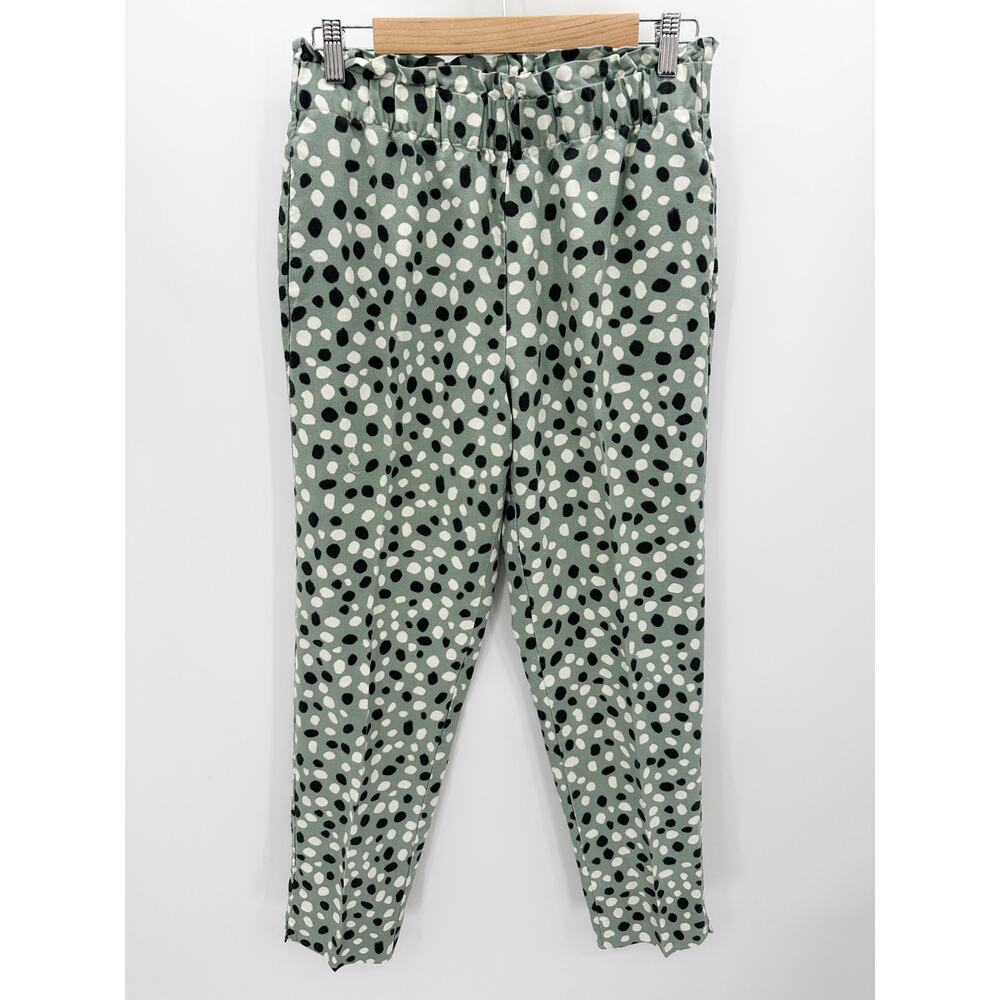 Ann Taylor Pants Women MEDIUM TALL Green Black White Polka Dot Easy Ankle